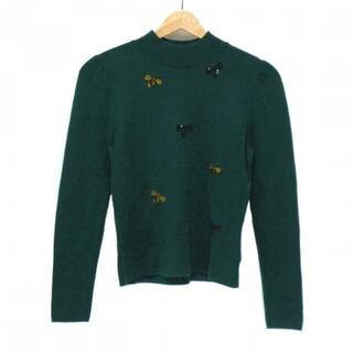 エムズグレイシー(M'S GRACY)のM'S GRACY(エムズグレイシー) 長袖セーター サイズ40 M レディース - グリーン×ゴールド×黒 ハイネック/刺繍/スパンコール/リボン(ニット/セーター)