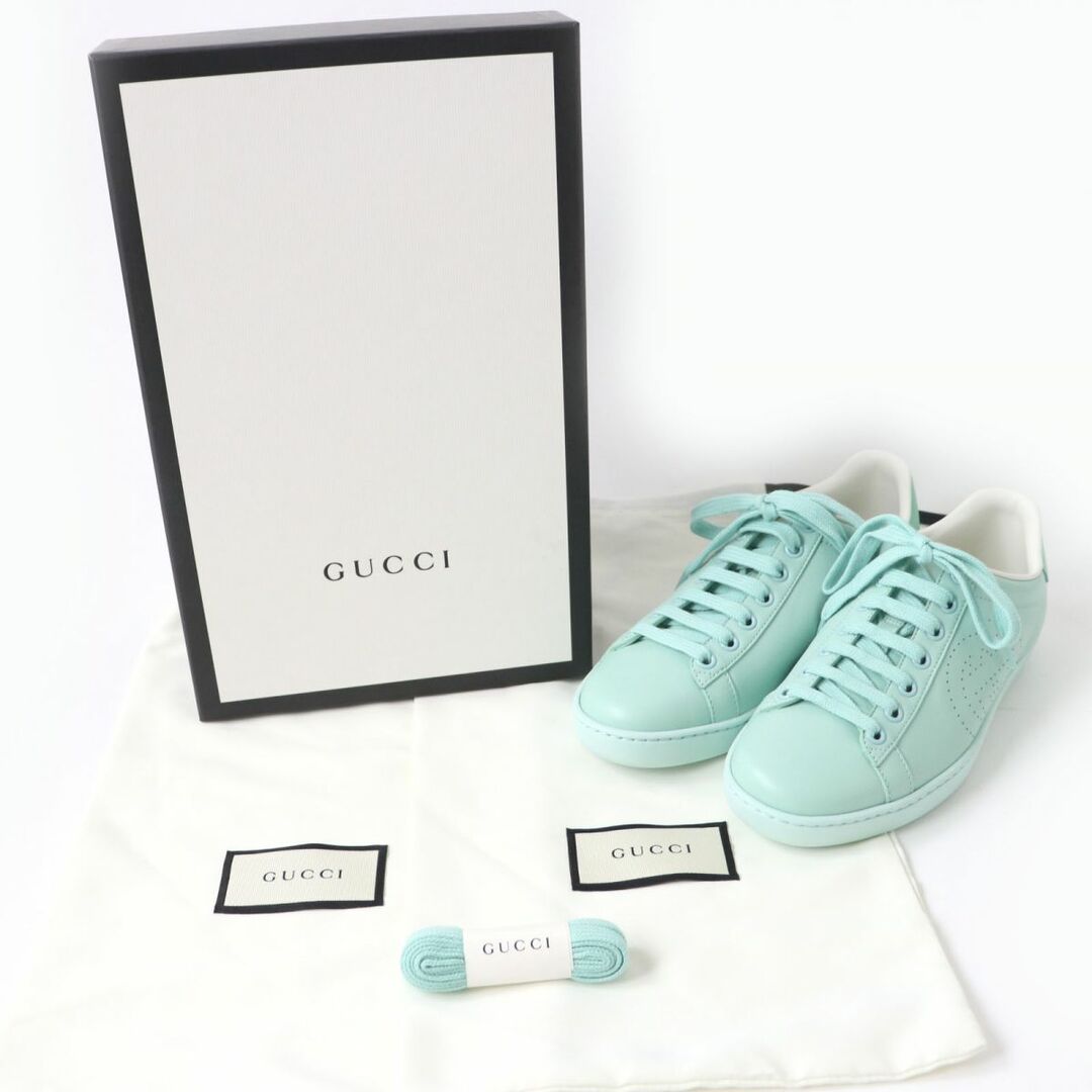 Gucci(グッチ)の未使用品☆GUCCI グッチ 598527 インターロッキングG レースアップ レザー スニーカー エメラルドグリーン 34 1/2 伊製 箱・保存袋付き レディースの靴/シューズ(スニーカー)の商品写真