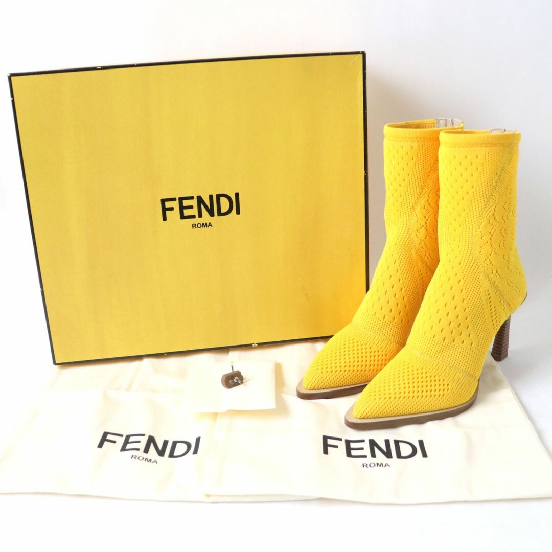 FENDI(フェンディ)の未使用品☆FENDI フェンディ バックZIP アーモンドトゥ メッシュブーツ/ショートブーツ イエロー 36 レディース イタリア製 箱・保存袋付 レディースの靴/シューズ(ブーツ)の商品写真