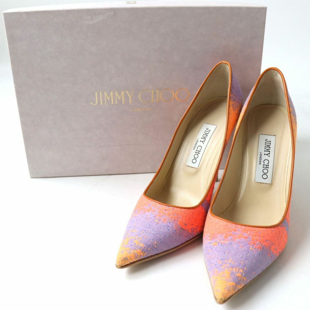 JIMMY CHOO(ジミーチュウ)の美品☆JIMMY CHOO ジミーチュウ ABEL アベル ネオンファブリック ポインテッドトゥ パンプス マルチカラー 37 1/2 レディース 伊製 箱付き レディースの靴/シューズ(ハイヒール/パンプス)の商品写真