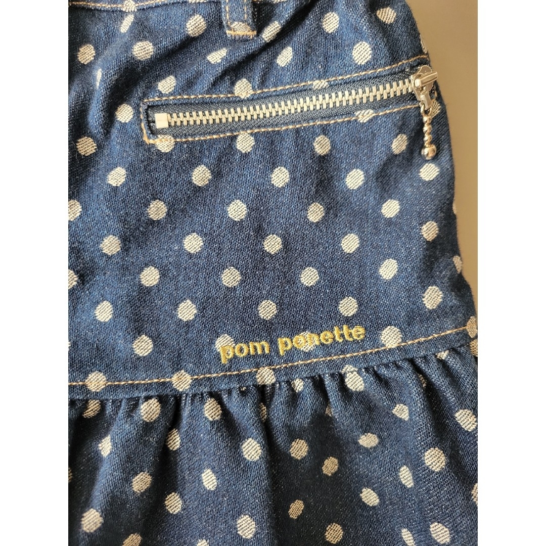 pom ponette(ポンポネット)の美品☆ポンポネット ティアード デニムスカート ドット 水玉 130 キッズ/ベビー/マタニティのキッズ服女の子用(90cm~)(スカート)の商品写真