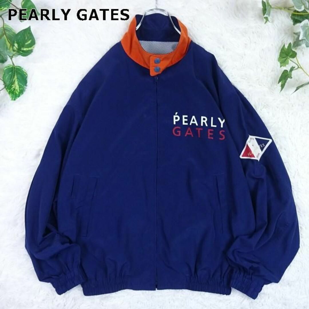 PEARLY GATES(パーリーゲイツ)のパーリーゲイツ　ナイロンジャケット　ビッグロゴ　L　ネイビー　日本製 メンズのジャケット/アウター(ナイロンジャケット)の商品写真
