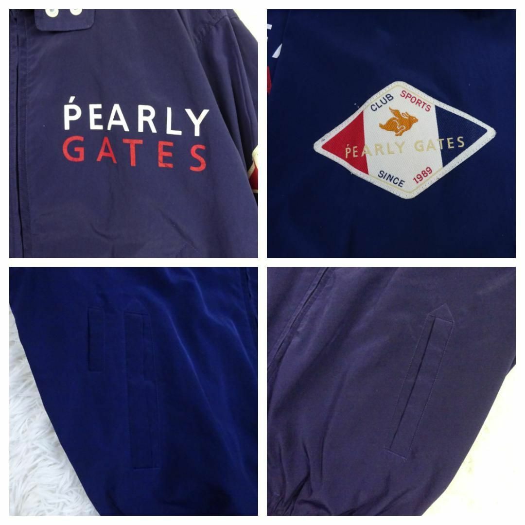 PEARLY GATES(パーリーゲイツ)のパーリーゲイツ　ナイロンジャケット　ビッグロゴ　L　ネイビー　日本製 メンズのジャケット/アウター(ナイロンジャケット)の商品写真