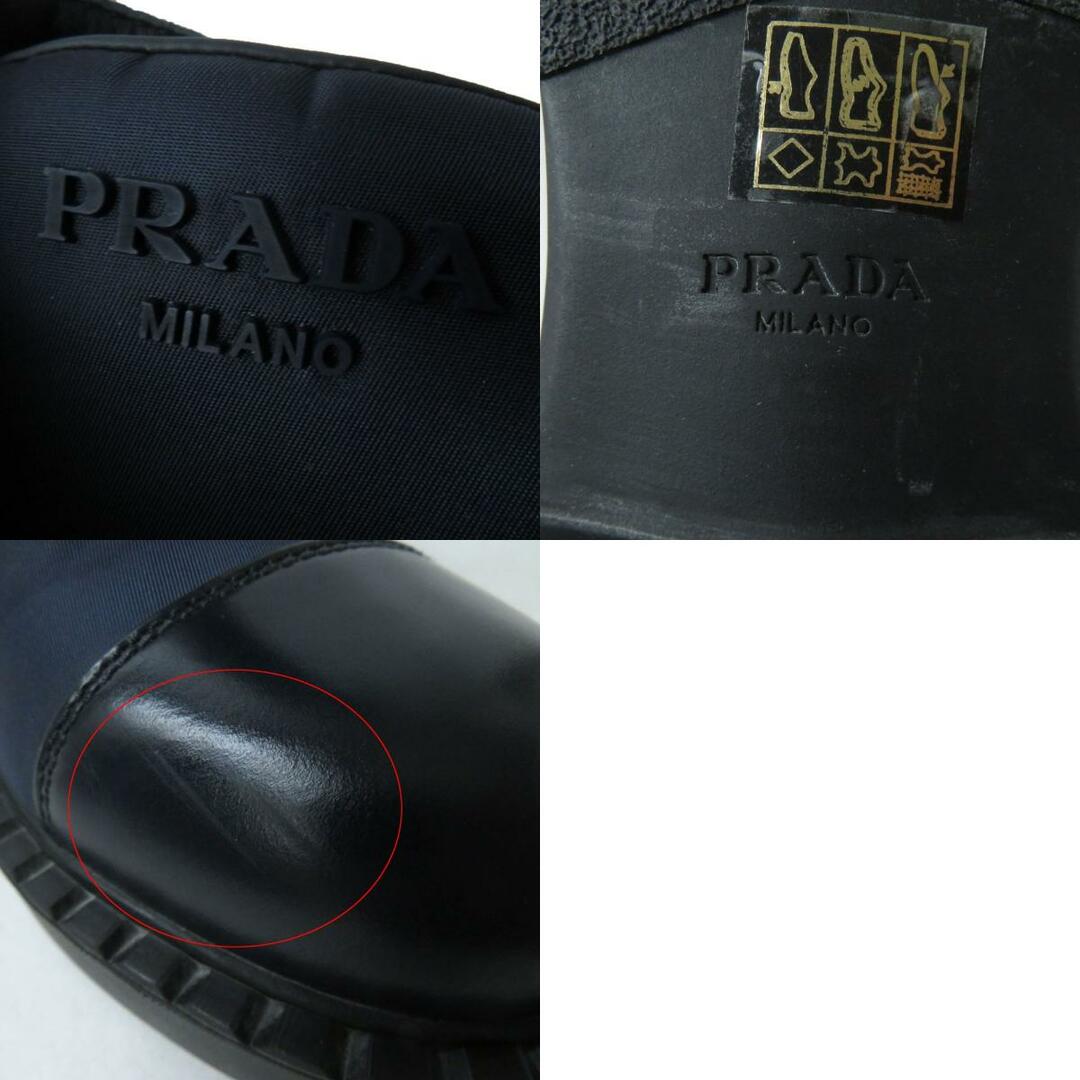 PRADA(プラダ)の美品☆定価247500円 PRADA プラダ 1W906M トライアングルロゴ付 ブラッシュドレザー× Re-Nylon ナイロン ロングブーツ ネイビー 37 レディースの靴/シューズ(ブーツ)の商品写真