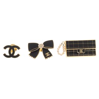 シャネル(CHANEL)のCHANEL シャネル ピンブローチ3点セット マトラッセ リボン ココマーク ブラック/ゴールド(その他)