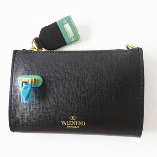 VALENTINO - 未使用品◎伊製 ヴァレンチノガラヴァーニ WW2P0W57XVD ロックスタッズ グレインカーフスキン ZIP付き コインケース 黒 箱・保管袋・タグ付