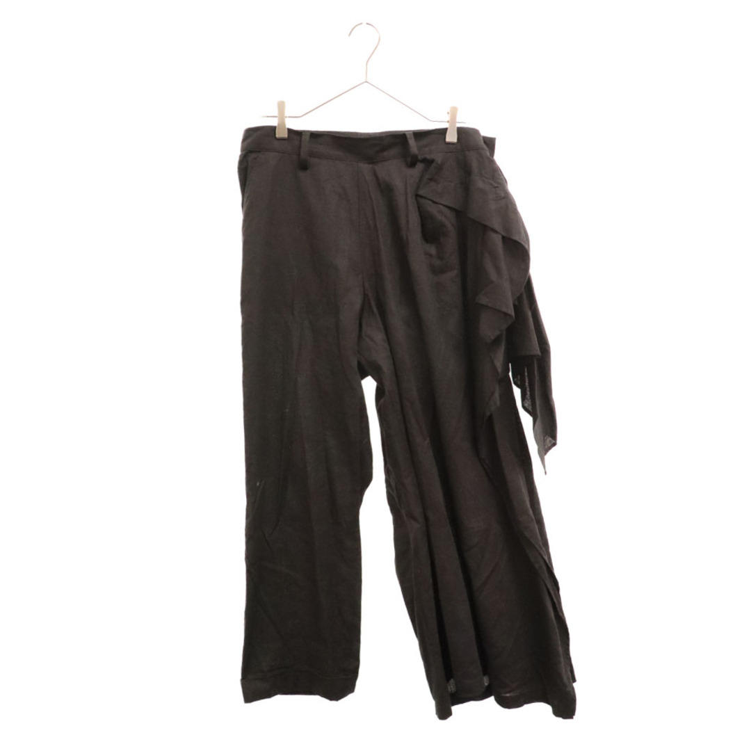 Yohji Yamamoto(ヨウジヤマモト)のYohji Yamamoto ヨウジヤマモト 23SS WIDE LEG PANTS WITH TRAIN ON LEFT LEG コットンリネン パンツ ブラック  レディース FZ-P08-301 メンズのパンツ(その他)の商品写真