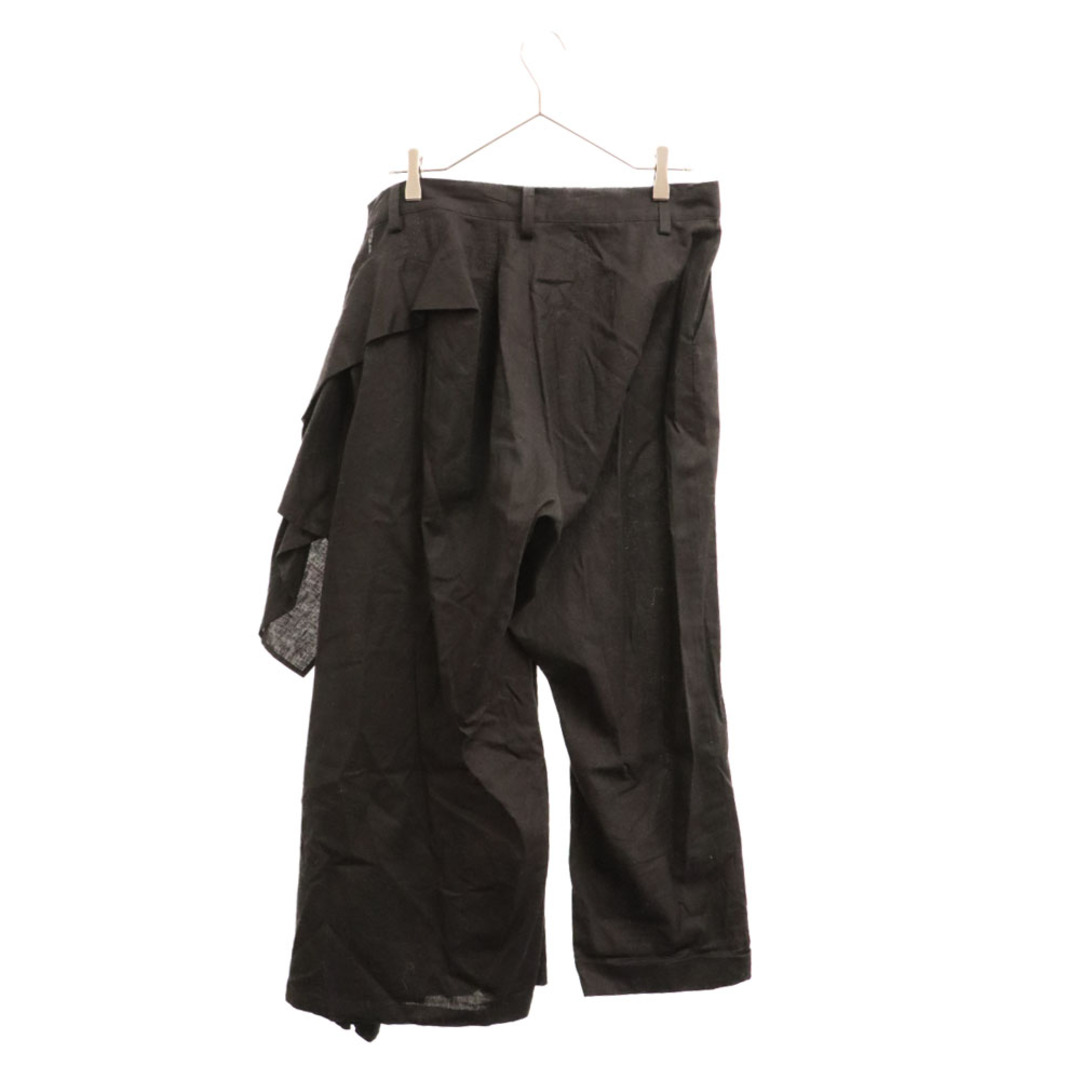 Yohji Yamamoto(ヨウジヤマモト)のYohji Yamamoto ヨウジヤマモト 23SS WIDE LEG PANTS WITH TRAIN ON LEFT LEG コットンリネン パンツ ブラック  レディース FZ-P08-301 メンズのパンツ(その他)の商品写真