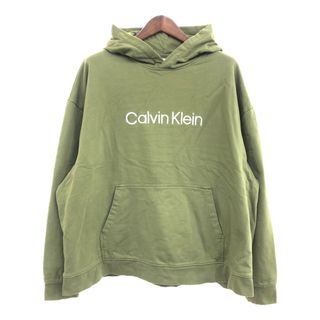 Calvin klein カルバンクライン ロゴ スウェット パーカー トップス 大きいサイズ グリーン (メンズ XXL) 中古 古着 P7810(パーカー)