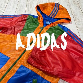 アディダス(adidas)の希少【adidas】アディダス マルチカラー ナイロンジップパーカー Sサイズ(ナイロンジャケット)