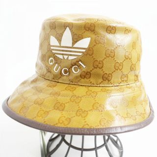 Gucci - 未使用品□GUCCI×adidas グッチ アディダス 696484 GG 総柄 トレフォイルロゴ バケットハット/帽子 ベージュ系 S/57cm イタリア製 正規品