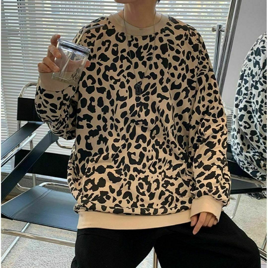韓国 メンズ レオパード 豹柄 アニマル柄 スウェット トレーナー おしゃれ 冬 メンズのトップス(スウェット)の商品写真