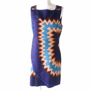 ミッソーニ(MISSONI)の極美品★正規品 MISSONI ミッソーニ 159220 総柄 ひざ丈 ノースリーブ ラップワンピース レディース ブルー×マルチカラー 42 イタリア製(ひざ丈ワンピース)