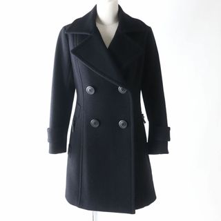 バーバリーブルーレーベル(BURBERRY BLUE LABEL)の極美品★正規品 バーバリーブルーレーベル FNF35-760 ロゴボタン付き 裏地チェック柄 ダブルブレスト ウールコート ブラック 黒 36 日本製(その他)