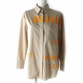 バーバリー(BURBERRY)の極美品★正規品 バーバリー ロンドン イングランド 8029006 ホースフェリープリント ロゴボタン付き 長袖 シャツ ベージュ×オレンジ 34(シャツ/ブラウス(長袖/七分))