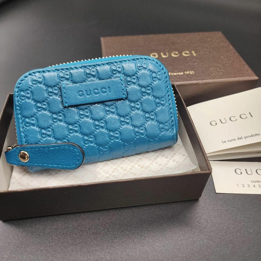 Gucci(グッチ)の【 極美品 】 グッチ　コインケース　GGシマ　スカイブルー　総柄　付属品付き レディースのファッション小物(コインケース)の商品写真