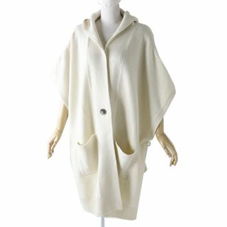 極美品◎21-22AW 正規品 エルメス レディース セリエボタン付 カシミヤ100％ フード付 ニットポンチョコート オフホワイト L～XLサイズ相当