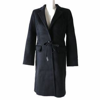 マックスマーラ(Max Mara)の極美品◎白タグ イタリア製 MaxMara マックスマーラ レディース レザーリボン付き アルパカ×ウール ロングコート ブラック 黒 サイズ36(ロングコート)