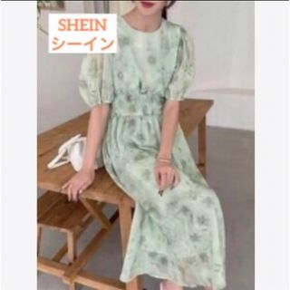 SHEIN シーイン 花柄 グリーンワンピース 春服 半袖(ロングワンピース/マキシワンピース)