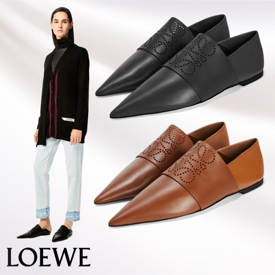 LOEWE(ロエベ)のLOEWE 37 アナグラムフラットシューズ　本革　黒 レディースの靴/シューズ(ローファー/革靴)の商品写真