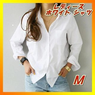 ブラウス 白 M 透け感 体型カバー 長袖 シャツ 長め Yシャツ 白(シャツ/ブラウス(長袖/七分))