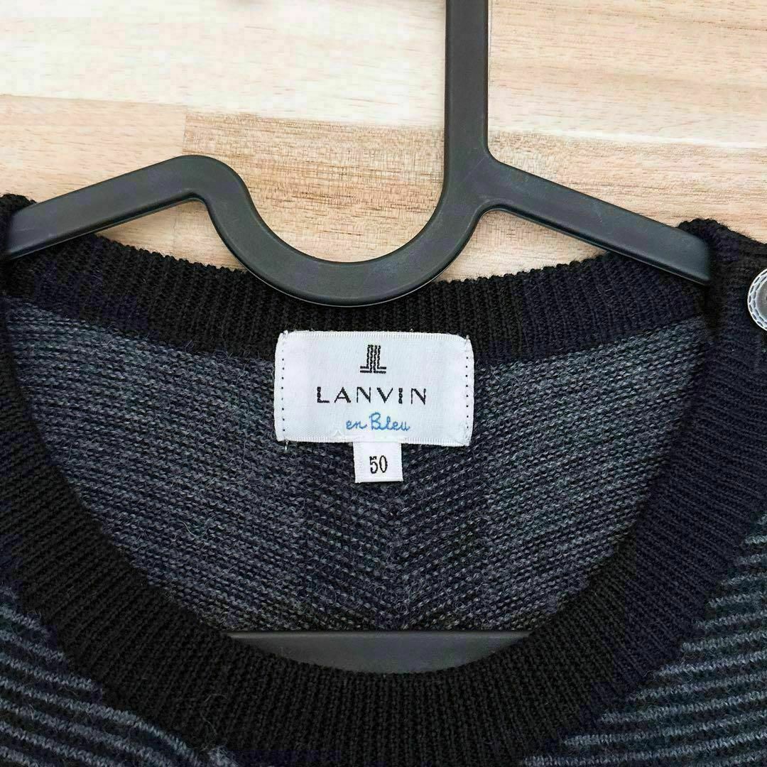 LANVIN en Bleu(ランバンオンブルー)の【ランバン】LANVIN ミックス ショルダー ボタン セーター L 黒×グレー メンズのトップス(ニット/セーター)の商品写真