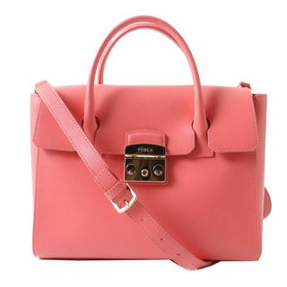 フルラ(Furla)の極美品◎イタリア製 FURLA フルラ メトロポリス レディース 2WAY レザー ハンド／ショルダーバッグ ピンク×ゴール金具 保管袋付き(ハンドバッグ)