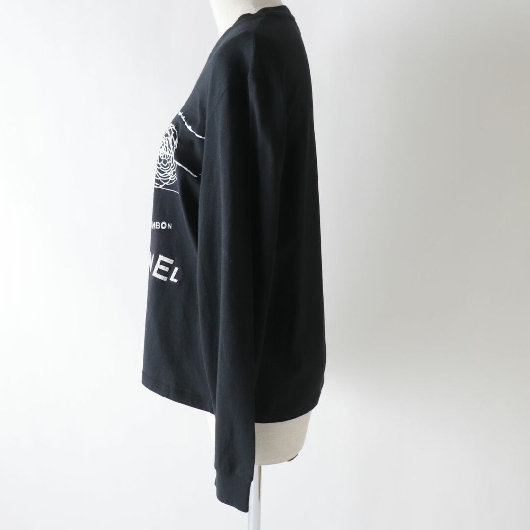 CHANEL(シャネル)の美品◎正規品 イタリア製 CHANEL シャネル 20SS P63300 レディース カメリア×ロゴデザイン ロングスリーブ Tシャツ ブラック×ホワイト M レディースのトップス(Tシャツ(長袖/七分))の商品写真