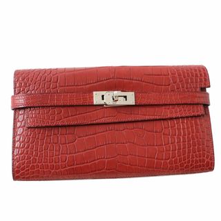 エルメス(Hermes)の極美品◎フランス製 HERMES エルメス ケリー ウォレット／長財布 アリゲーターマット ブルゴーニュ×シルバー金具 □P刻印 レディース(財布)