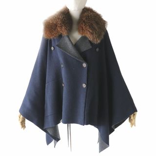 BRUNELLO CUCINELLI - 極美品◎正規品 BRUNELLO CUCINELLI ブルネロクチネリ レディース フォックスファー付き カシミヤ100％ ポンチョ／ケープ ネイビー M 毛皮