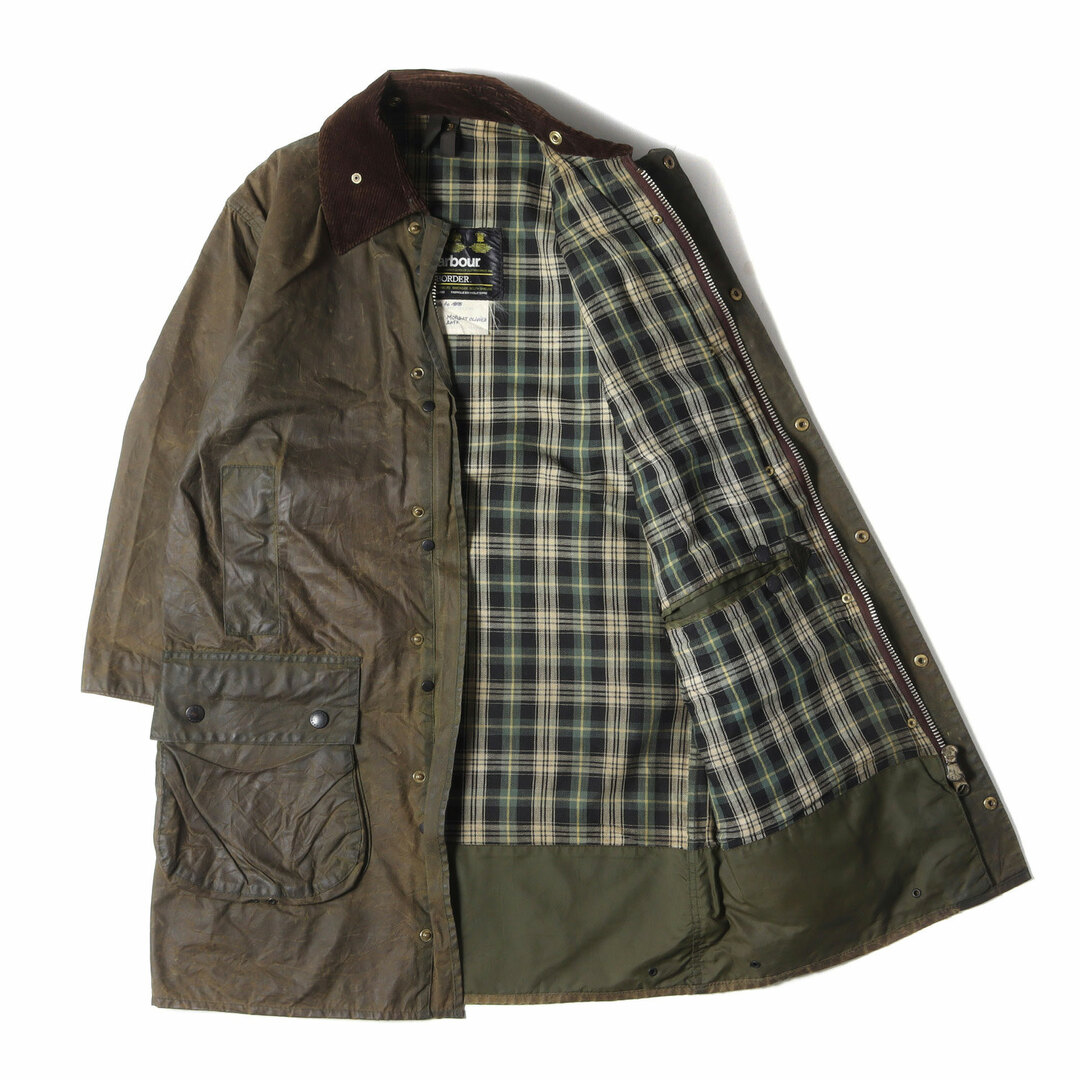 Barbour(バーブァー)のBARBOUR バブアー サイズ:C36/91CM 80s ワックス コットン コート BORDER JACKET オイルド ジャケット 旧3ワラント 1987年製 ENGLAND製 オリーブ イギリス製 アウター 上着 【メンズ】【中古】 メンズのジャケット/アウター(その他)の商品写真