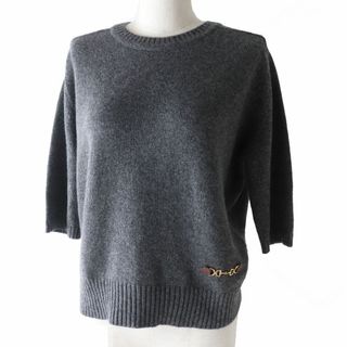 グッチ(Gucci)の極美◎正規品  22SS 伊製 グッチ 628389 レディース ホースビット付 カシミヤ100％ 半袖 クルーネック ニットプルオーバー 灰 L 定181500円(ニット/セーター)