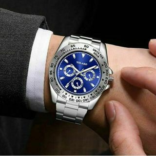 新品☆メンズ ビジネス クォーツ 腕時計 シルバー×ブルー(腕時計(アナログ))