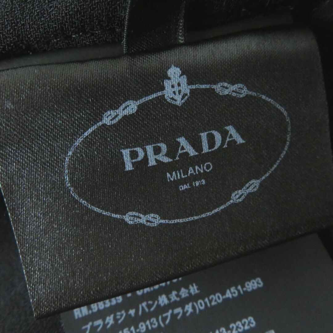 PRADA(プラダ)の美品◎正規 21年 伊製 PRADA プラダ レディース レーヨン×ニット 異素材 切替 Vネック シースルー 長袖 ロングワンピース 黒×マルチ 36 レディースのワンピース(ロングワンピース/マキシワンピース)の商品写真