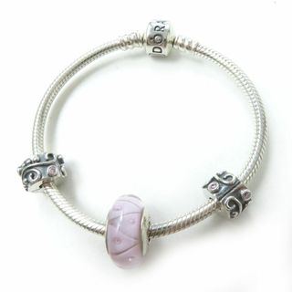 パンドラ(PANDORA)の極美◎PANDORA パンドラ レディース ムラノガラスチャーム・クリップチャーム バレル形 チェーン ブレスレット SV925 ラベンダー系 22.28ｇ(ネックレス)