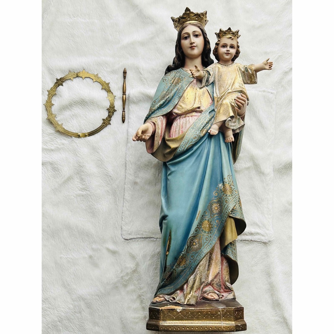 超超希少】✞イエズス様を抱く聖母マリア像 宗教彫刻 超超希少】✞イエズス様を抱く聖母マリア像 宗教彫刻