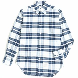 トムブラウン(THOM BROWNE)の極美品▼THOM BROWNE トムブラウン チェック柄 ボタンダウン コットン100% 長袖シャツ ホワイト×ネイビー 1 USA製 正規品 メンズ(シャツ)