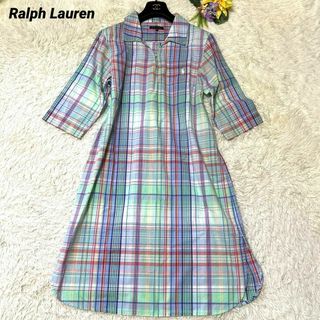 ラルフローレン(Ralph Lauren)のRalph Lauren ワンピース ロング ポニー 刺繍 チェック 綿 M(ロングワンピース/マキシワンピース)