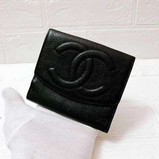 シャネル(CHANEL)のシャネル CHANEL キャビア 二つ折り 折り財布 レザー ブラック Y254(財布)