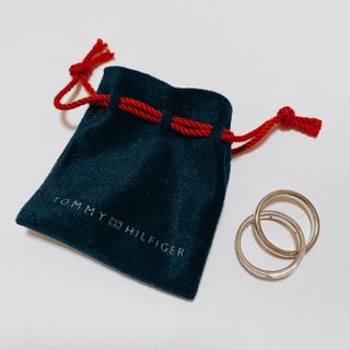 トミーヒルフィガー(TOMMY HILFIGER)のトミーヒルフィガー　Tommy シルバー925　2連リング　ロゴ　ラインストーン(リング(指輪))