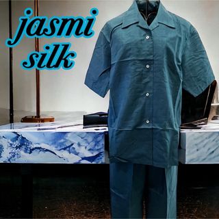 (S40)jasmi silk シルク　セットアップ　半袖シャツ　パンツ　上下(ルームウェア)