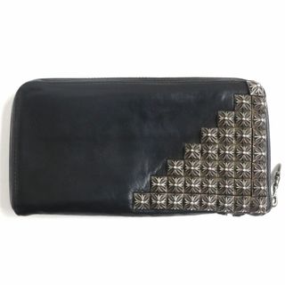 エルメス(Hermes)の大人気▼CHROME HEARTS クロムハーツ REC F ZIP ゼロピラミッド スタッズコーナー ラウンドジップ レザーウォレット/長財布 黒 メンズ(バンダナ/スカーフ)