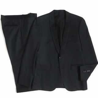 ヒューゴボス(HUGO BOSS)の美品▼HUGOBOSS ヒューゴボス 裏地ロゴ柄 フォーマル シングル ドレススーツ ブラック 48 メンズ 正規品(セットアップ)