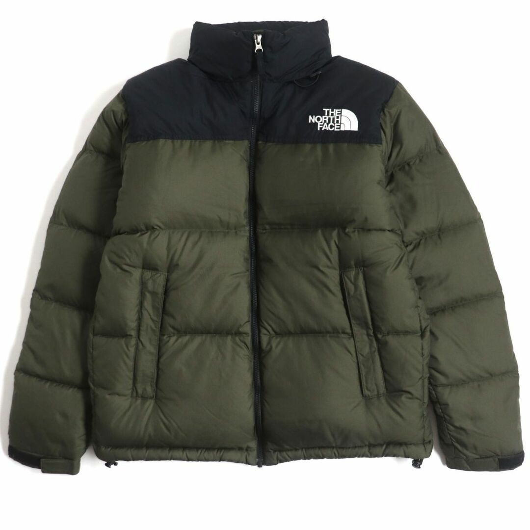 良品▼ザ・ノースフェイス ND91841 NUPTSE JACKET フード入り ロゴ刺繍 ZIP ダウンジャケット カーキ×ブラック L メンズ 正規品　p13-st30328-391