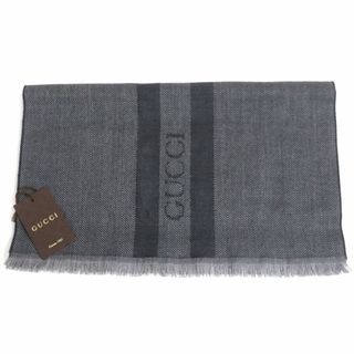 グッチ(Gucci)の未使用品▼GUCCI グッチ 544628 シェリーライン×ヘリンボーン ウール100% マフラー/ショール グレー 伊製 メンズ 正規品 箱・タグ付き　p04-st30327-441(マフラー)