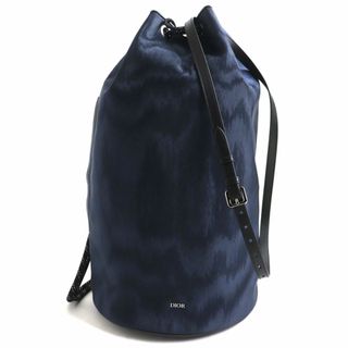 ディオール(Dior)の極美品▼21SS DIOR ディオールオム MARINE シルバーロゴ金具 レザー使い 2WAY 巾着 ショルダーバッグ ネイビー×ブラック 伊製 メンズ 袋付　p14-st30316-006(ショルダーバッグ)