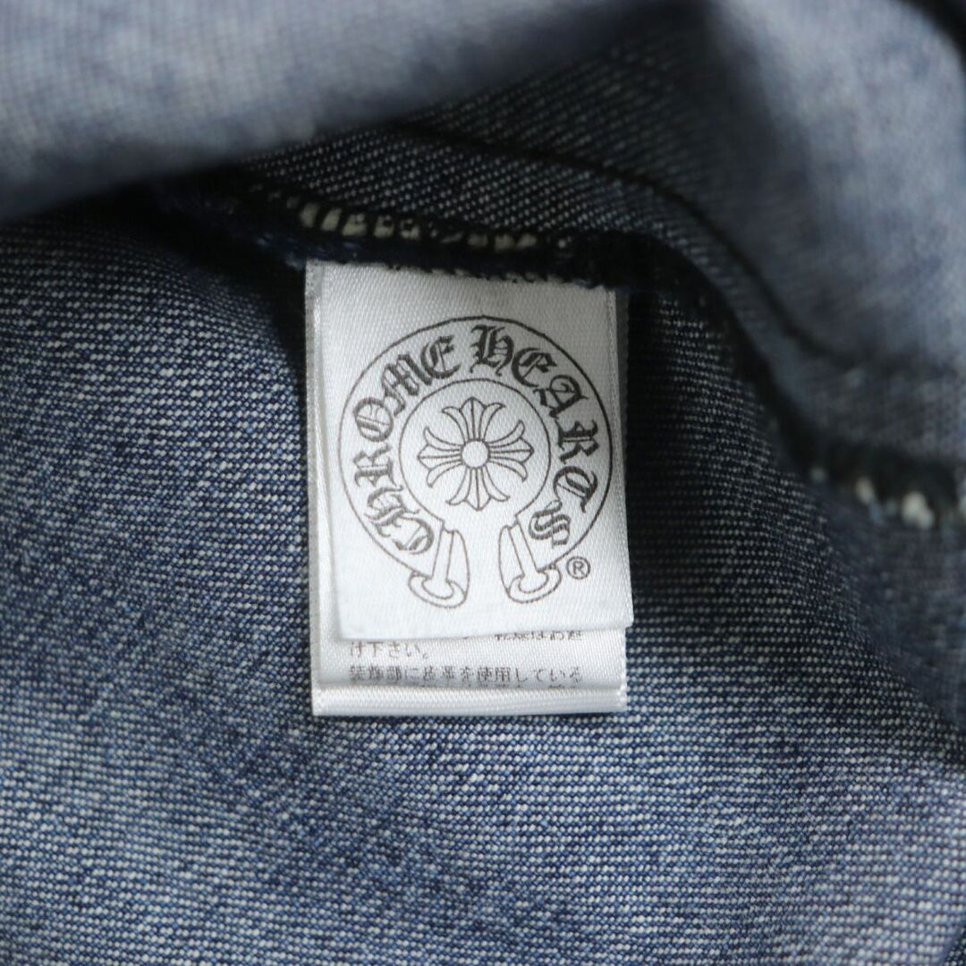 Chrome Hearts(クロムハーツ)の美品▼クロムハーツ DENIM WESTERN 袖口クロスレザーパッチ クロスボタン 長袖デニムシャツ インディゴ SM メンズ USA製 JVPタグ付 正規品 メンズのトップス(シャツ)の商品写真