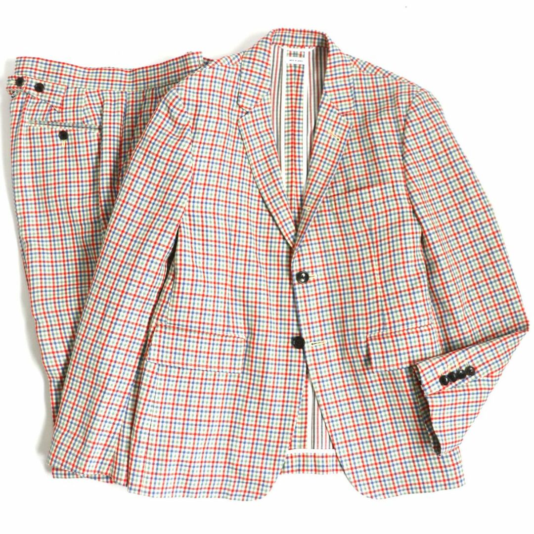 THOM BROWNE(トムブラウン)の極美品▼トムブラウン シルク混 チェック柄 アンコンジャケット 本切羽 セットアップ/シングルスーツ マルチ 1 メンズ 日本製 正規品 メンズのスーツ(セットアップ)の商品写真