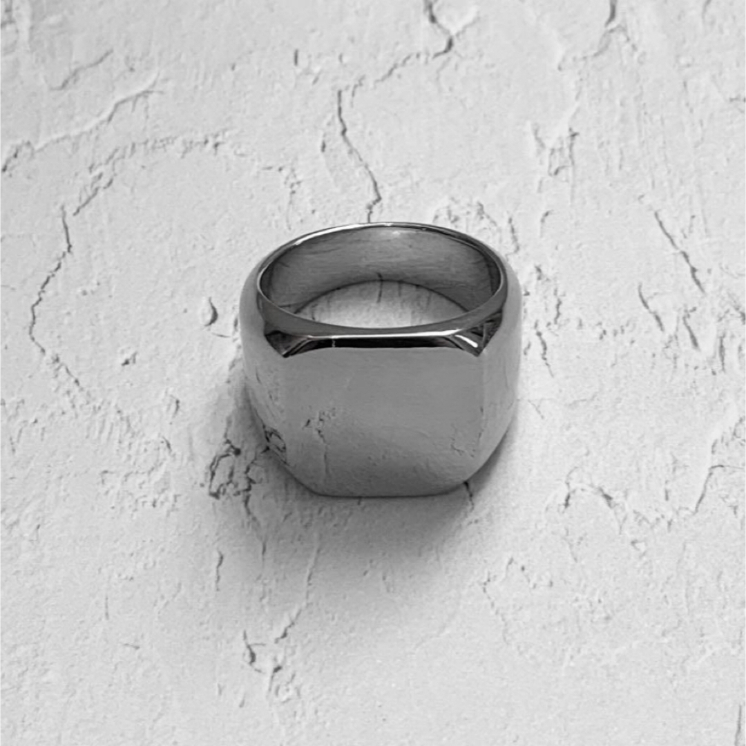 スクエア型カレッジリング　シルバー　シンプル　印台リング　16号 メンズのアクセサリー(リング(指輪))の商品写真