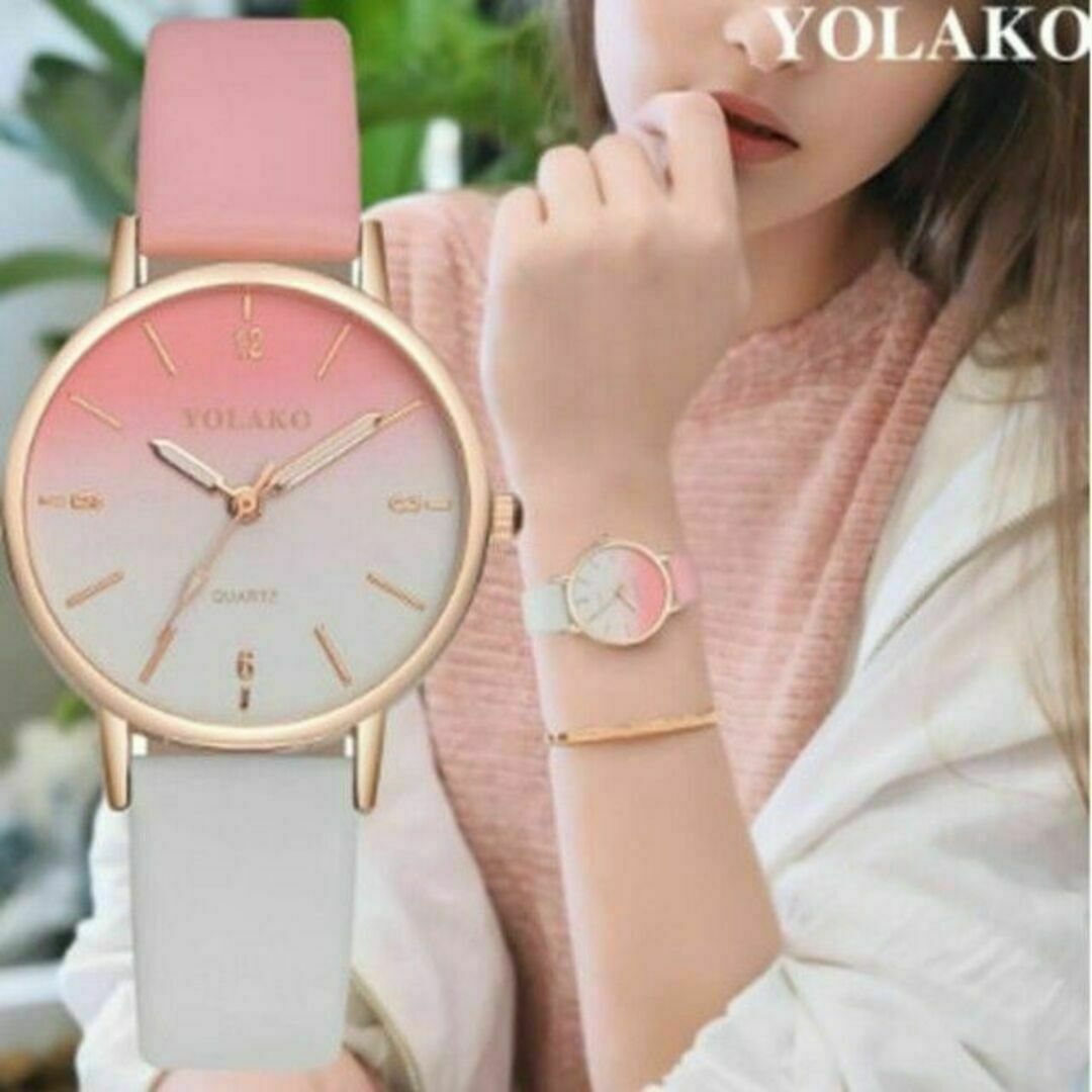 レディース 腕時計 クォーツ ピンク×ホワイト お洒落 時計 レディースのファッション小物(腕時計)の商品写真